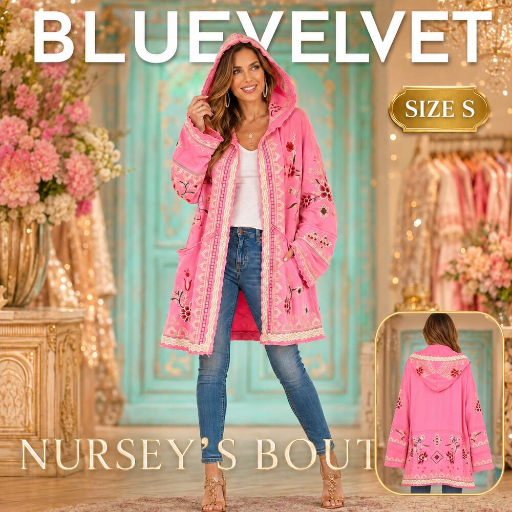 BlueVelvet Pink Embroidered Hooded Open Front Boho Cardigan Jacket S